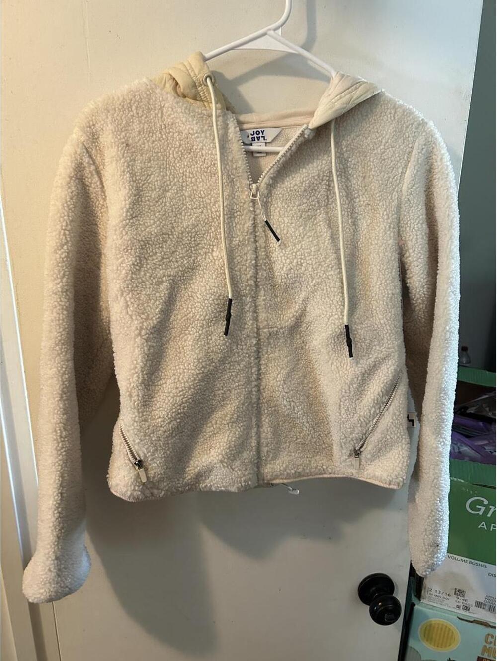 Cream & white Joy Lab Sherpa zip up jacket in XS